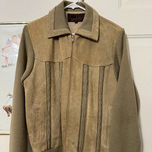 Men's Vintage Alvin Josef Full Zip Suede Leather Sweater Brown Size Medium